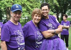 Christi Thompson Merritt (right) with her uncle Charlie and aunt Carolyn Deterring, at Walk with the Dogs 5K last year. They host the event in memory of Merritt’s mother and Carolyn’s sister, Jeanenne Thompson, who loved dogs.