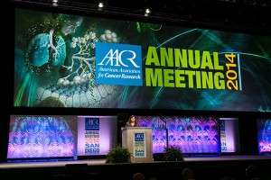 AACR CEO Margaret Foti, PhD, MD (h.c.) addresses the opening plenary session at the Annual Meeting. Photo ©2014/AACR/Todd Buchanan