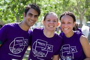 Participants enjoying the fun and camaraderie of the PurpleStride event.