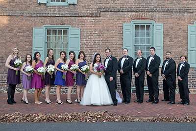 It’s time for a purple wedding! David and Lauren Annal with their wedding party.