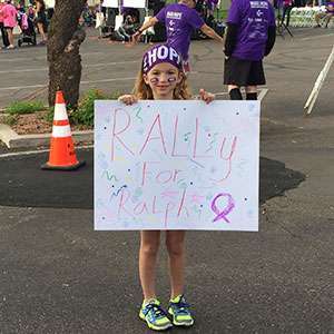 Kennady Bode, a third generation family member who participated in PurpleStride Phoenix with extended family members. 