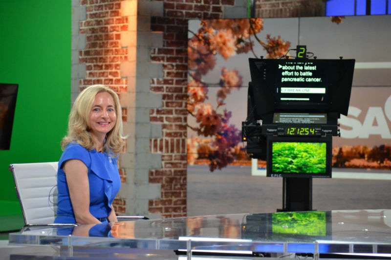 Julie Fleshman on the WUSA-9 TV set being interviewed for Advocacy Day.