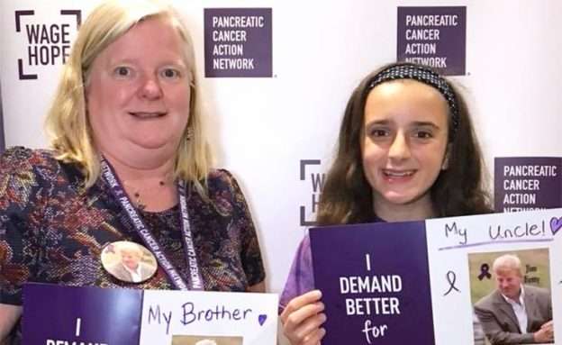 Feature image Mom and daughter hold photos of family member who inspired their pancreatic cancer volunteerism