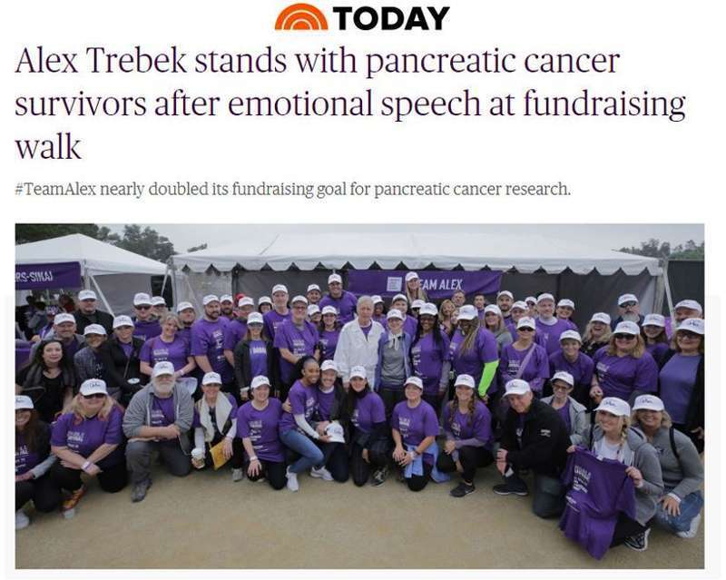 PurpleStride LA 5K walk participants with pancreatic cancer survivor and TV host Alex Trebek