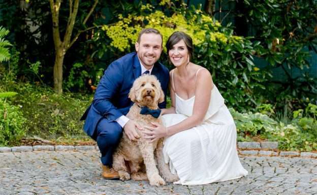 Feature image Couple on wedding day when they hosted guests at PurpleStride walk to end pancreatic cancer