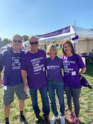 13-year pancreatic cancer survivor with family at PurpleStride 5K walk in Silicon Valley