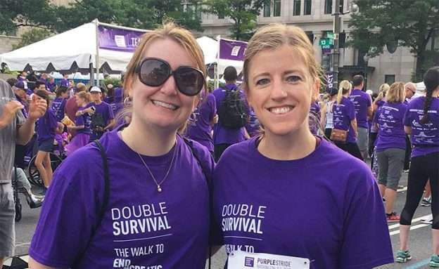 Feature image Oncology nurse and PanCAN volunteer at PanCAN PurpleStride 5K walk to end pancreatic cancer