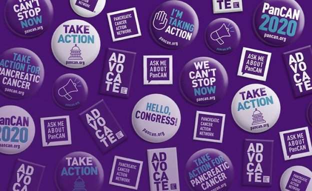 Feature image Campaign pins for PanCAN’s virtual Advocacy Week to increase pancreatic cancer research funding
