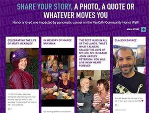 PanCAN online Honor Wall with pancreatic cancer stories of hope
