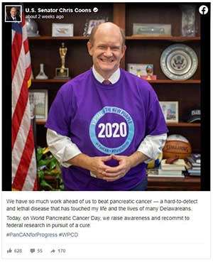 Sen. Chris Coons of Delaware raises awareness of pancreatic cancer on Nov. 19, 2020