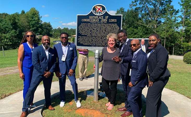 Feature image PanCAN Founder Pam Marquardt with the John R. Lewis family at a historic marker ceremony.